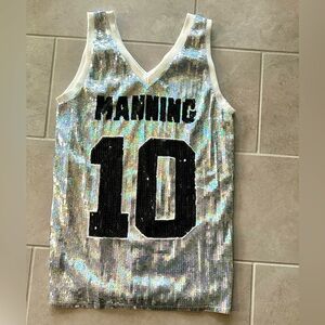 Silver sequin Manning football Tank Dress